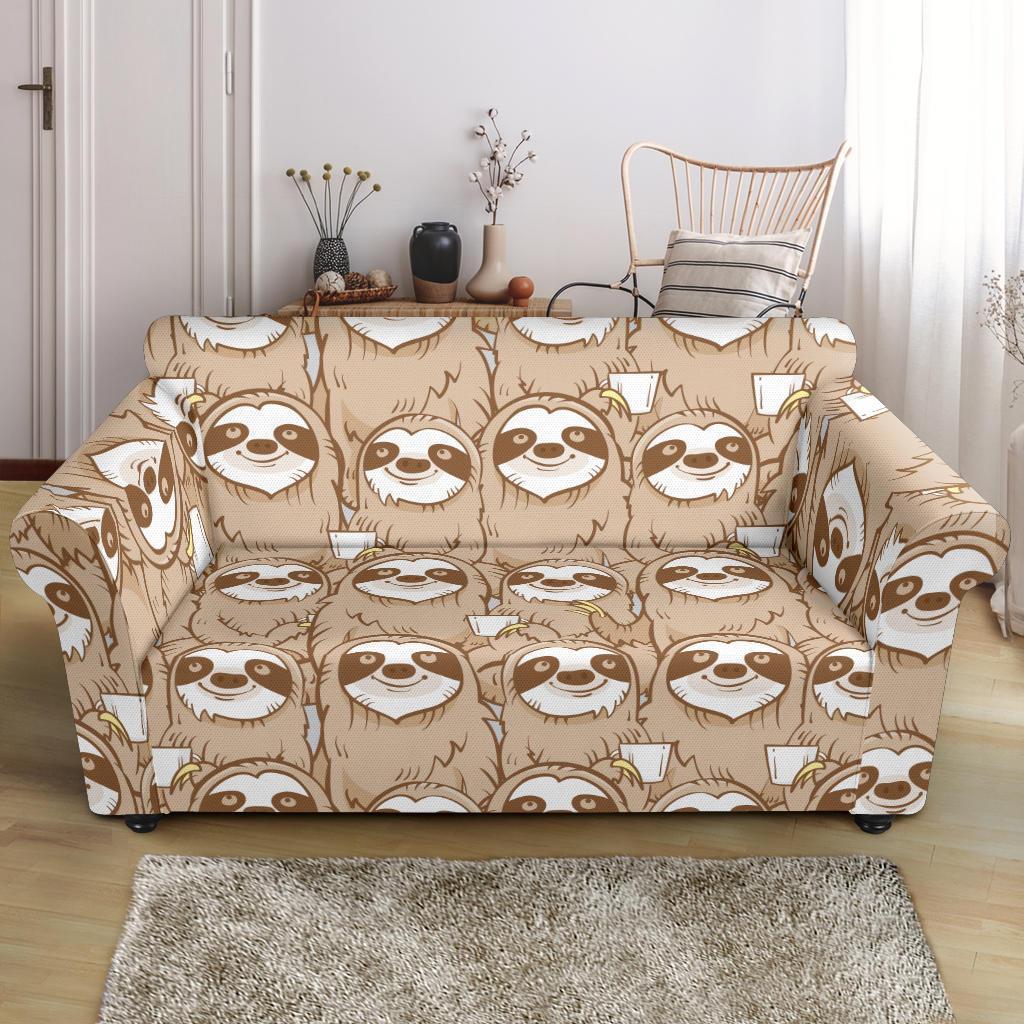 Sloth Pattern Print Loveseat Cover-grizzshop