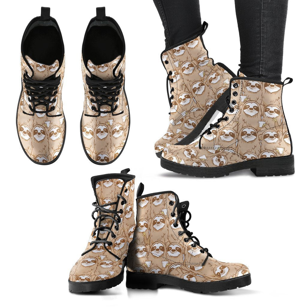 Sloth Pattern Print Men Women Leather Boots-grizzshop