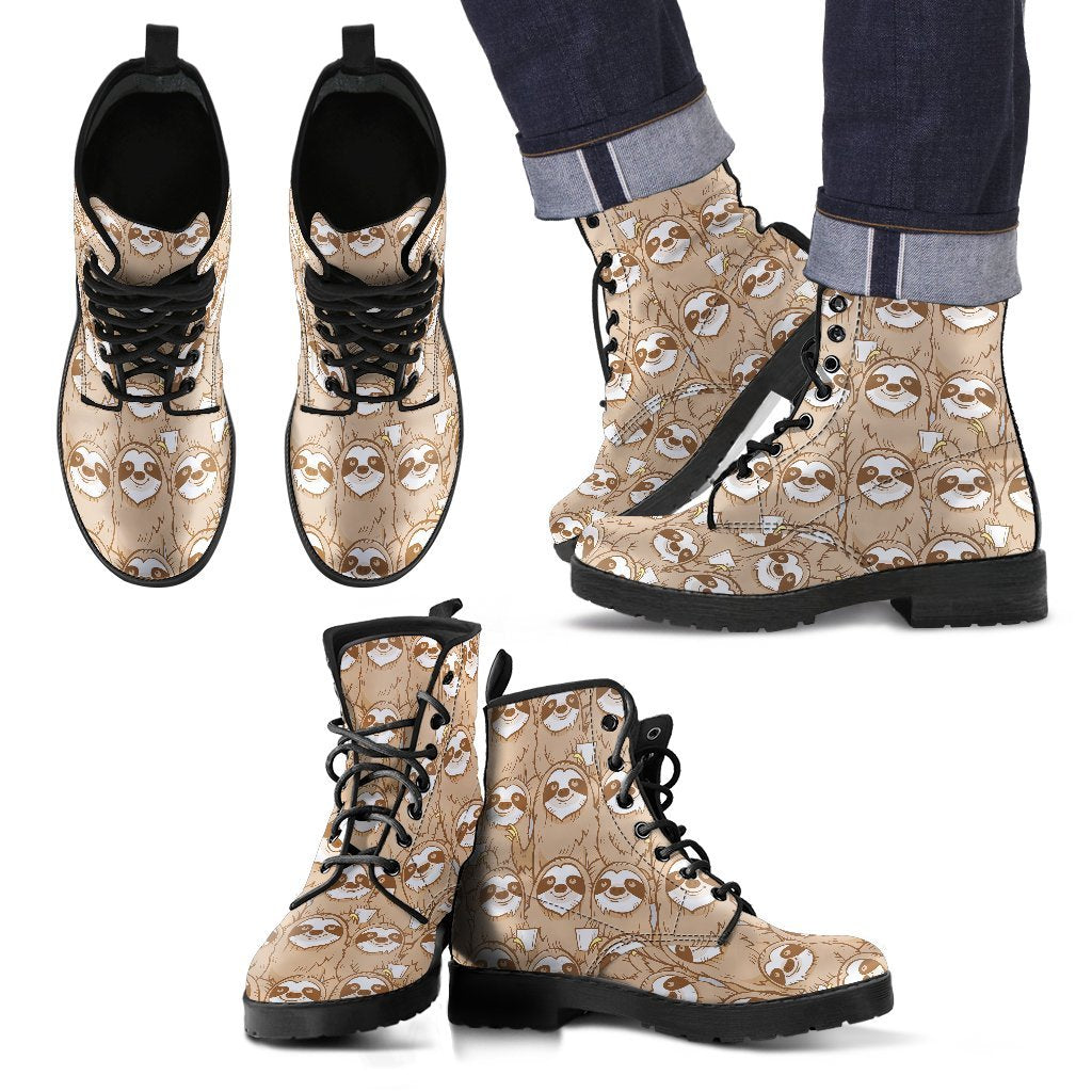 Sloth Pattern Print Men Women Leather Boots-grizzshop