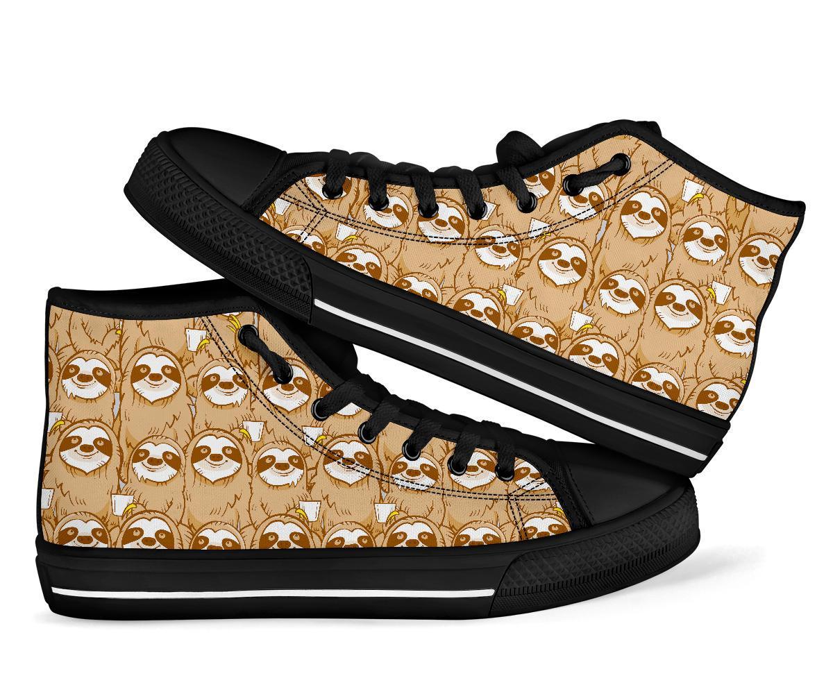 Sloth Pattern Print Men Women's High Top Shoes-grizzshop