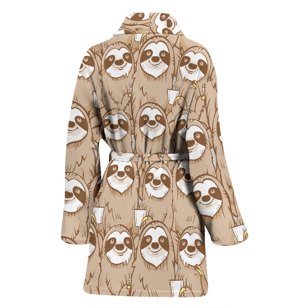 Sloth Pattern Print Women Long Robe-grizzshop