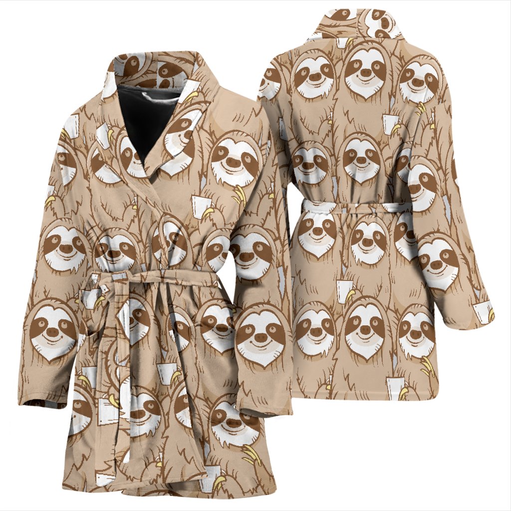 Sloth Pattern Print Women Long Robe-grizzshop