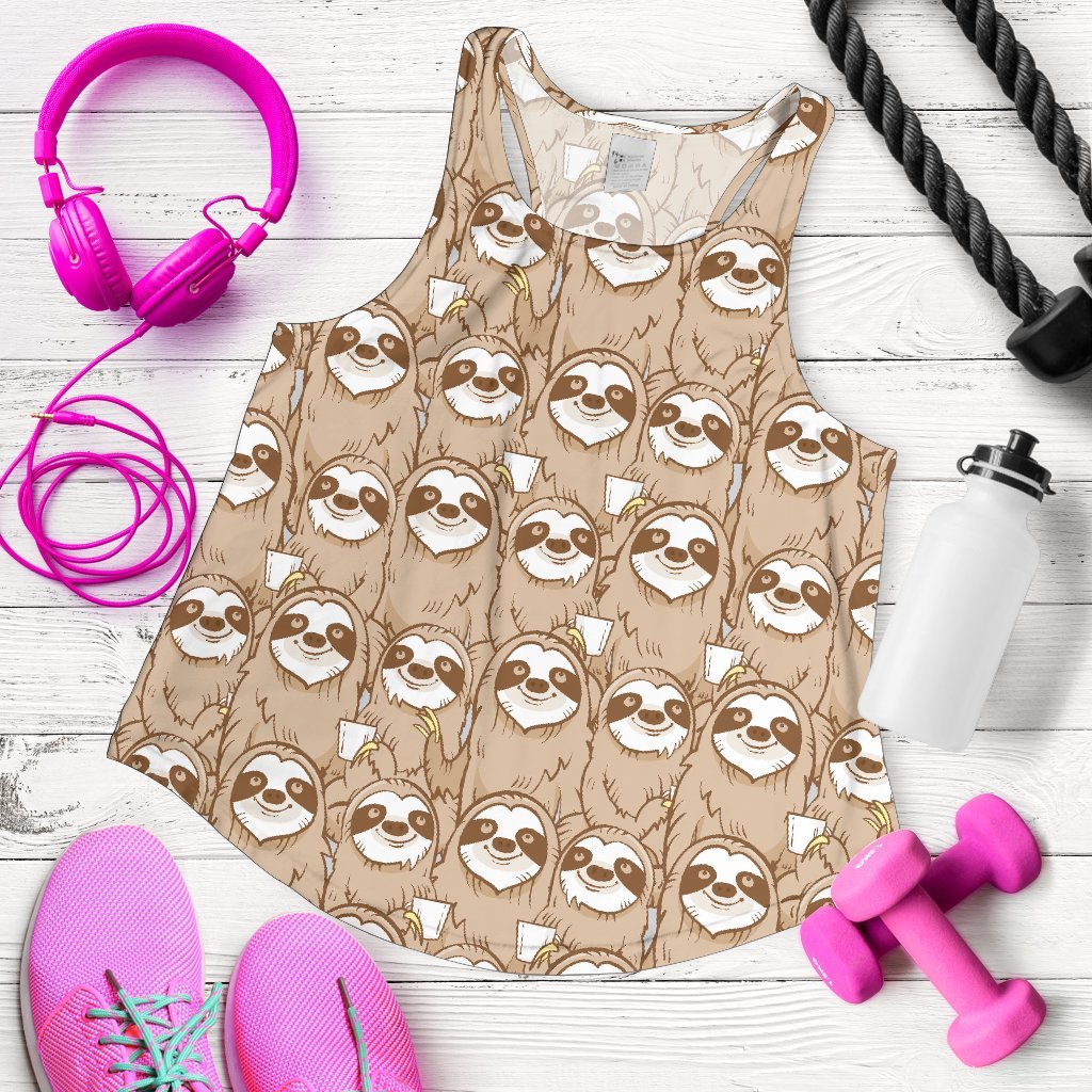 Sloth Pattern Print Women's Racerback Tank Tops-grizzshop