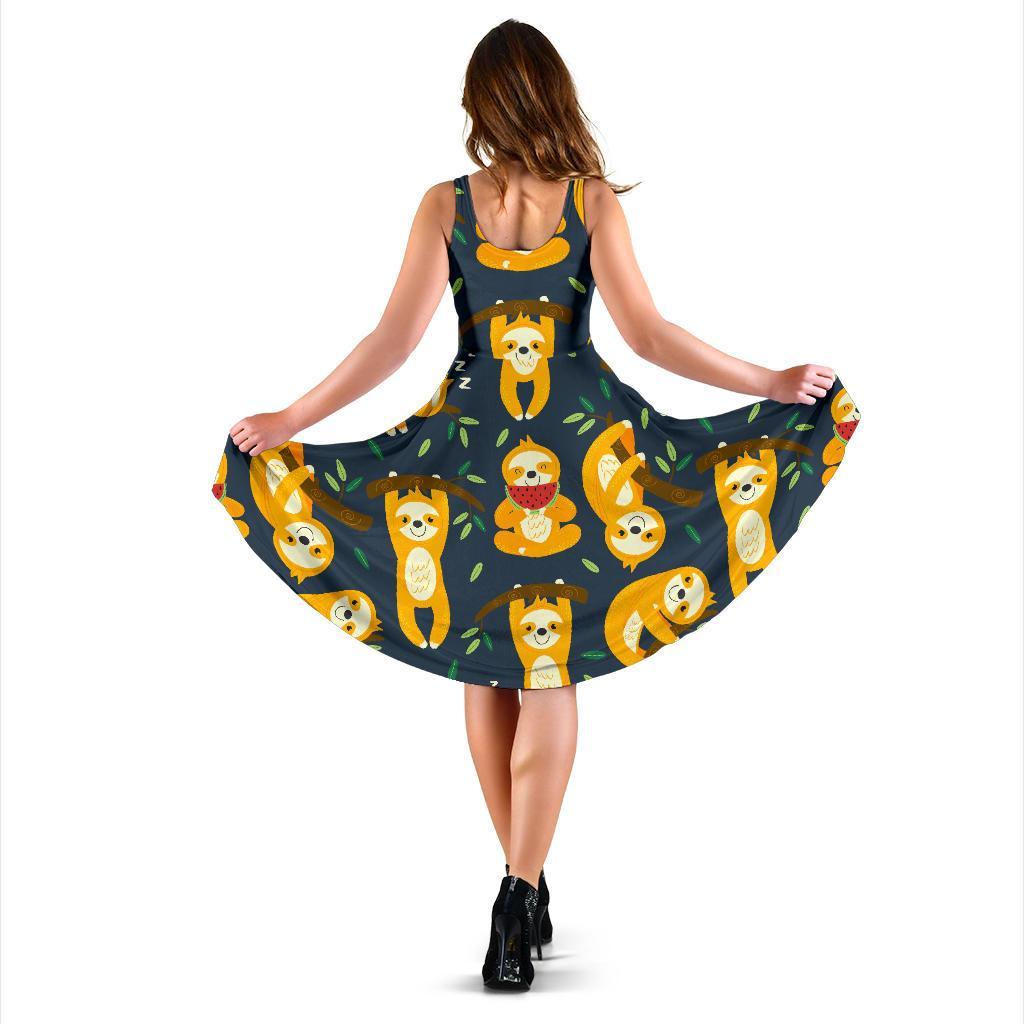 Sloth Print Pattern Dress-grizzshop