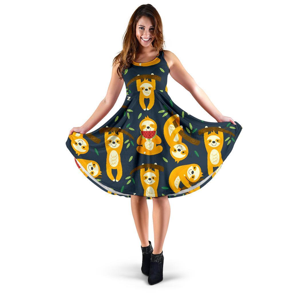 Sloth Print Pattern Dress-grizzshop