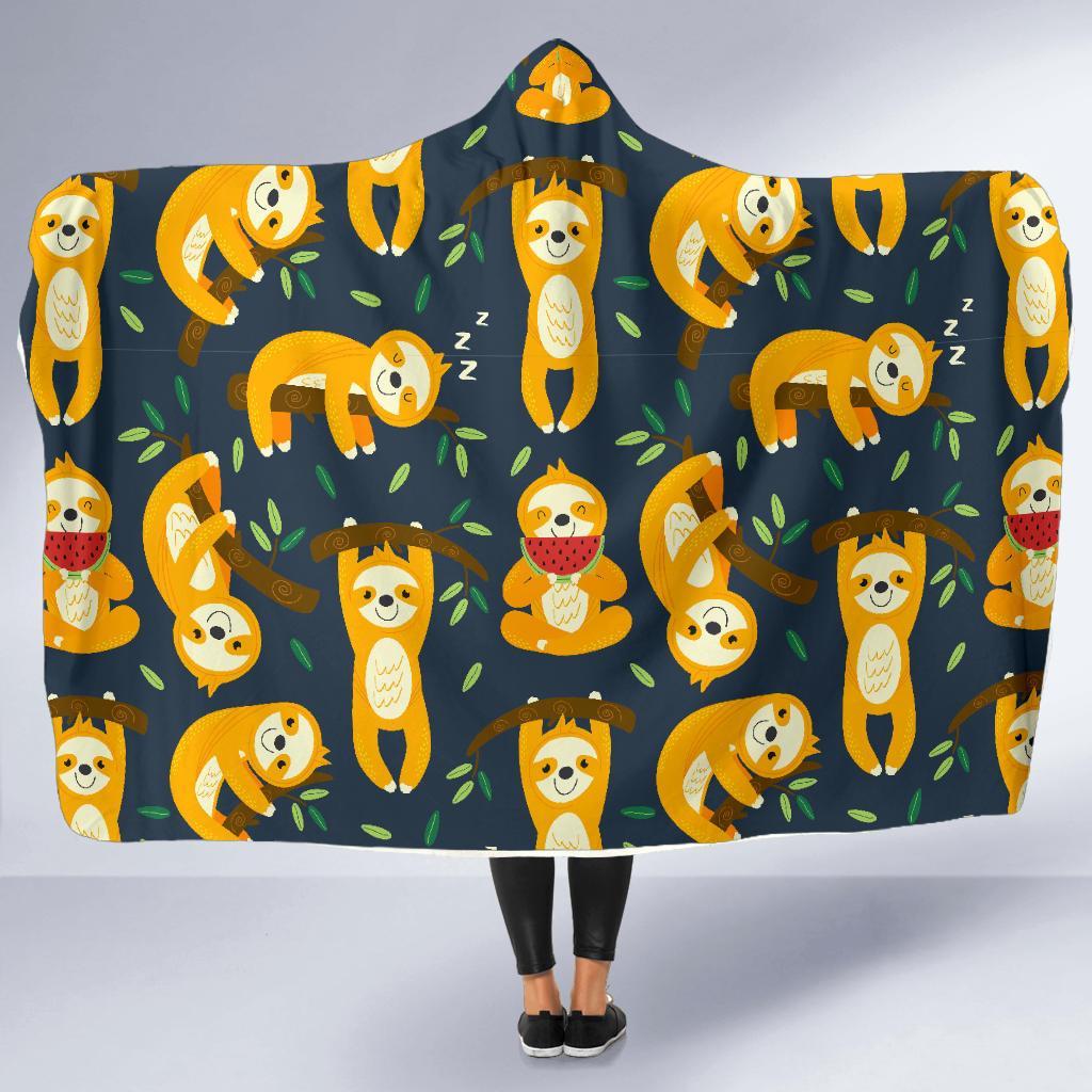 Sloth Print Pattern Hooded Blanket-grizzshop