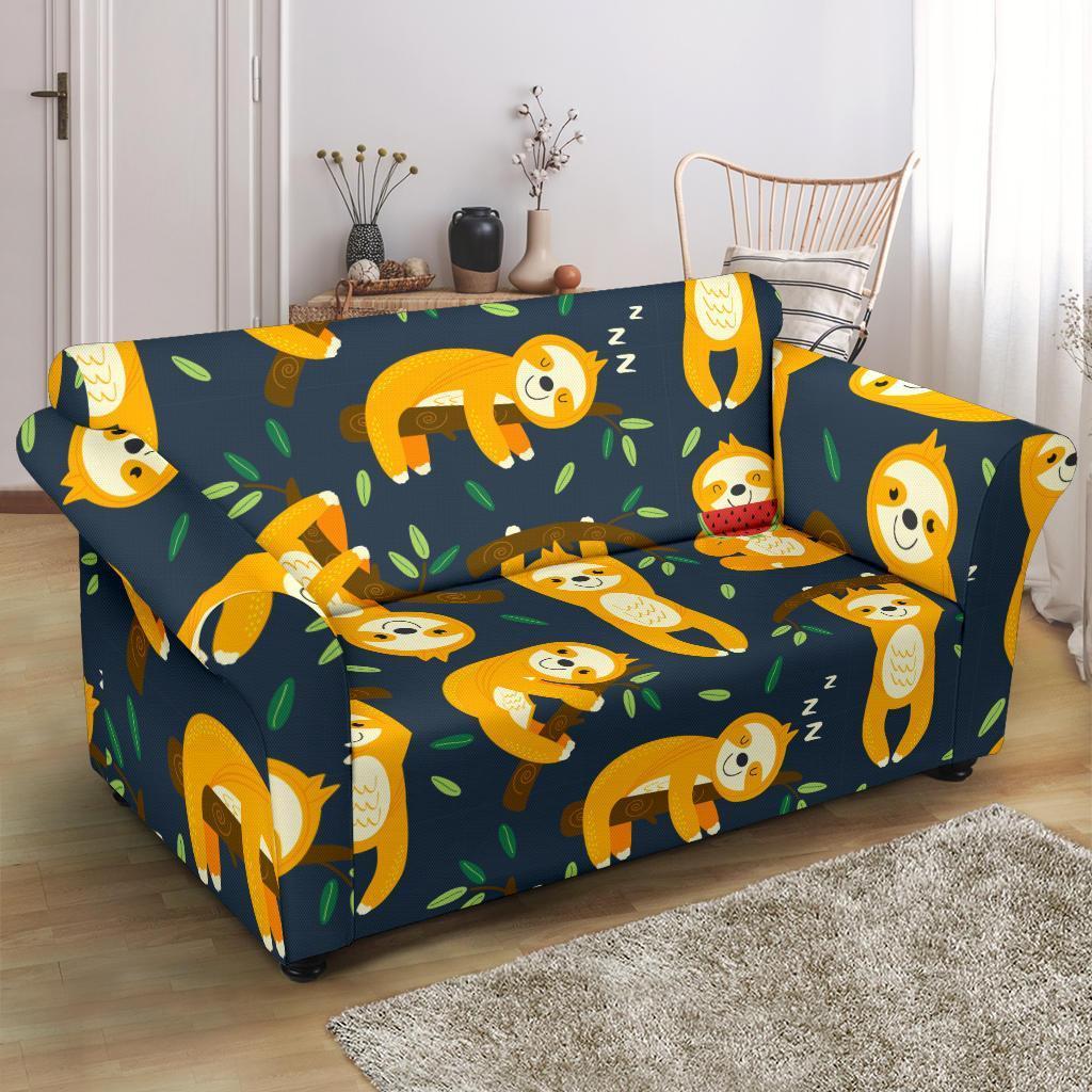 Sloth Print Pattern Loveseat Cover-grizzshop