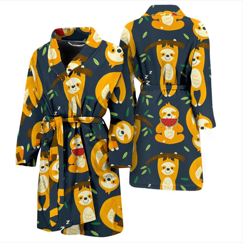 Sloth Print Pattern Men Long Robe-grizzshop