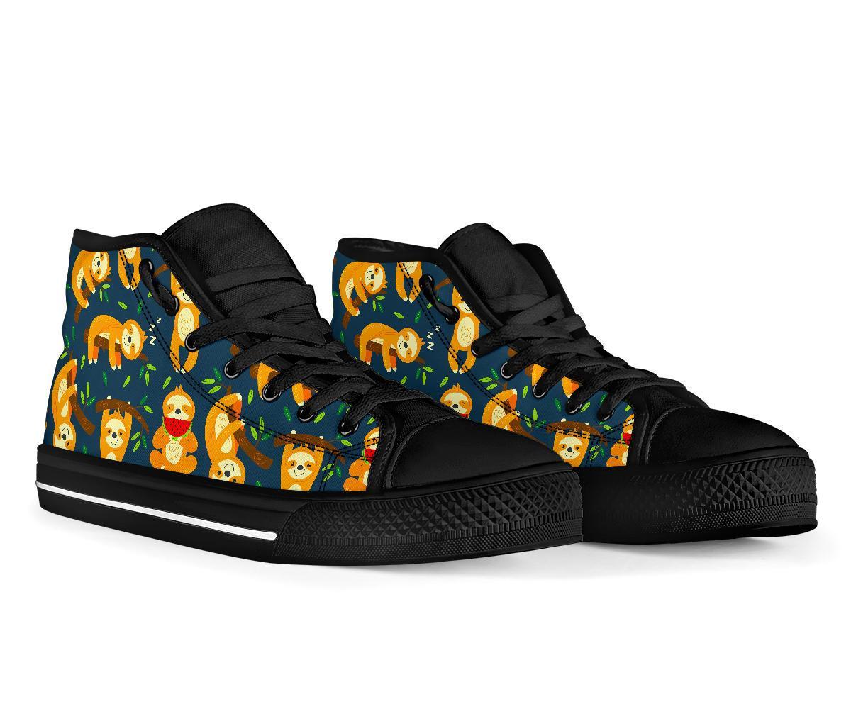 Sloth Print Pattern Men Women's High Top Shoes-grizzshop