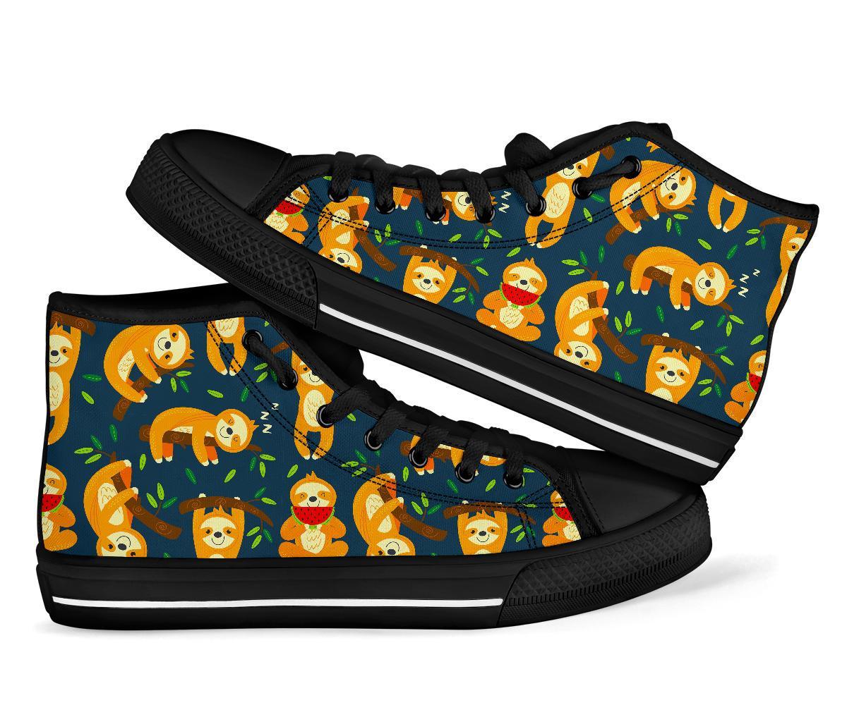 Sloth Print Pattern Men Women's High Top Shoes-grizzshop