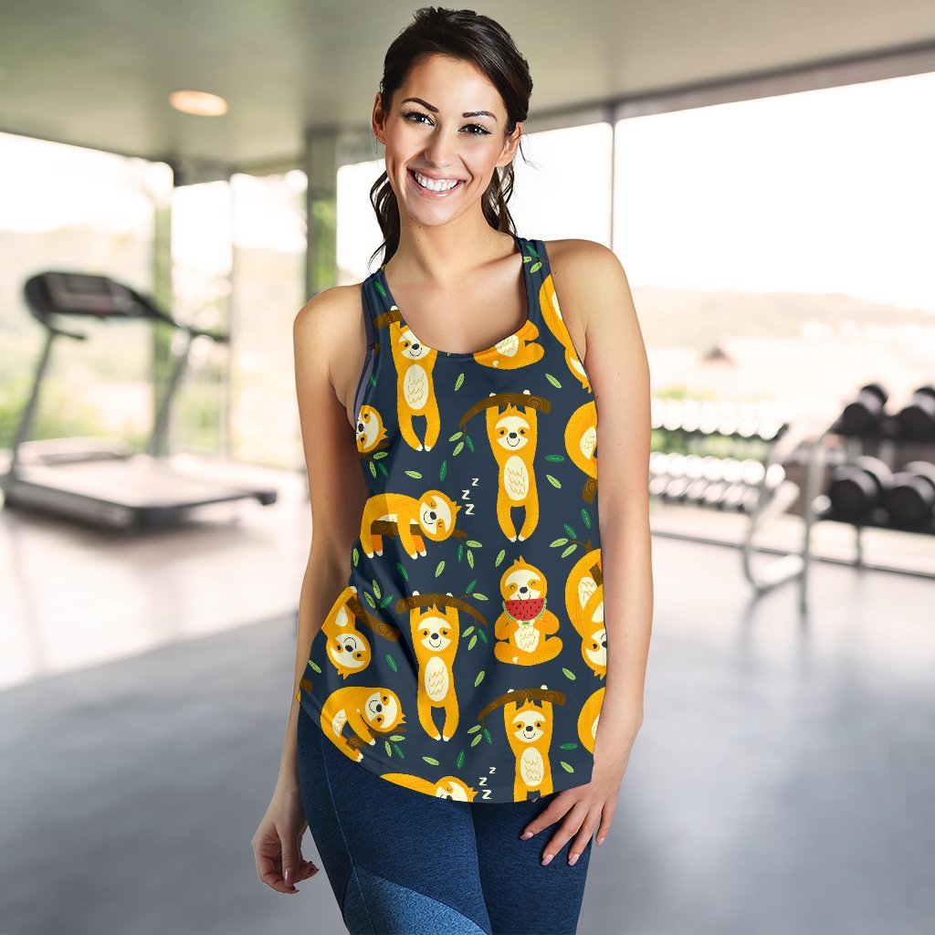 Sloth Print Pattern Women's Racerback Tank Tops-grizzshop