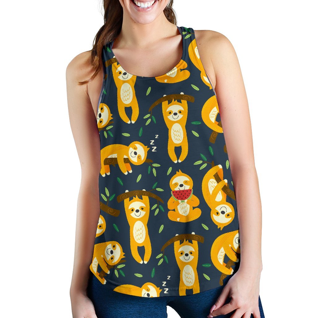 Sloth Print Pattern Women's Racerback Tank Tops-grizzshop