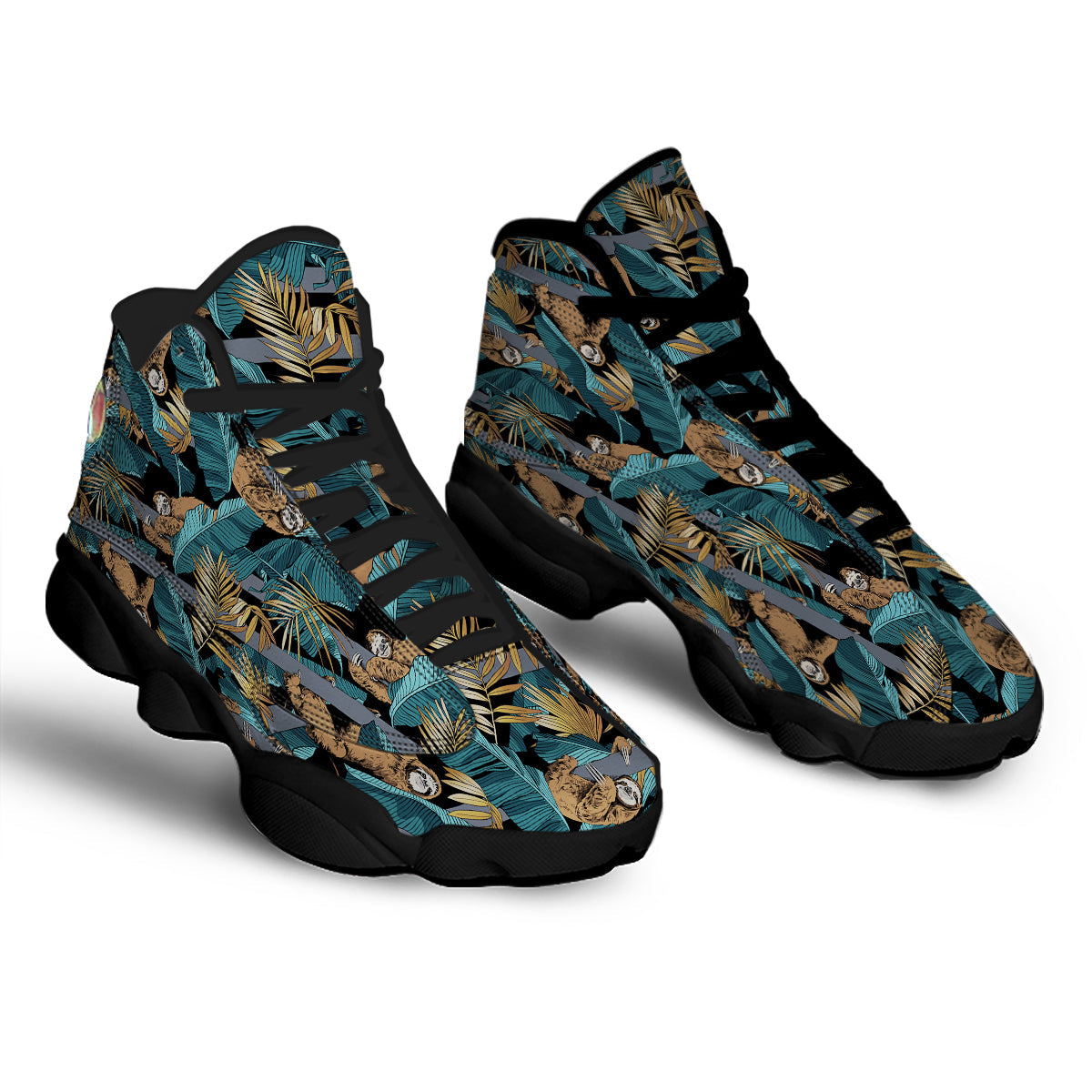 Sloth Tropical Print Pattern Black Basketball Shoes-grizzshop