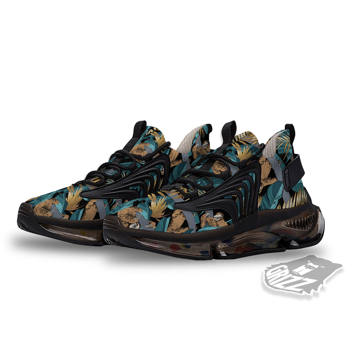 Sloth Tropical Print Pattern Black Gym Shoes-grizzshop