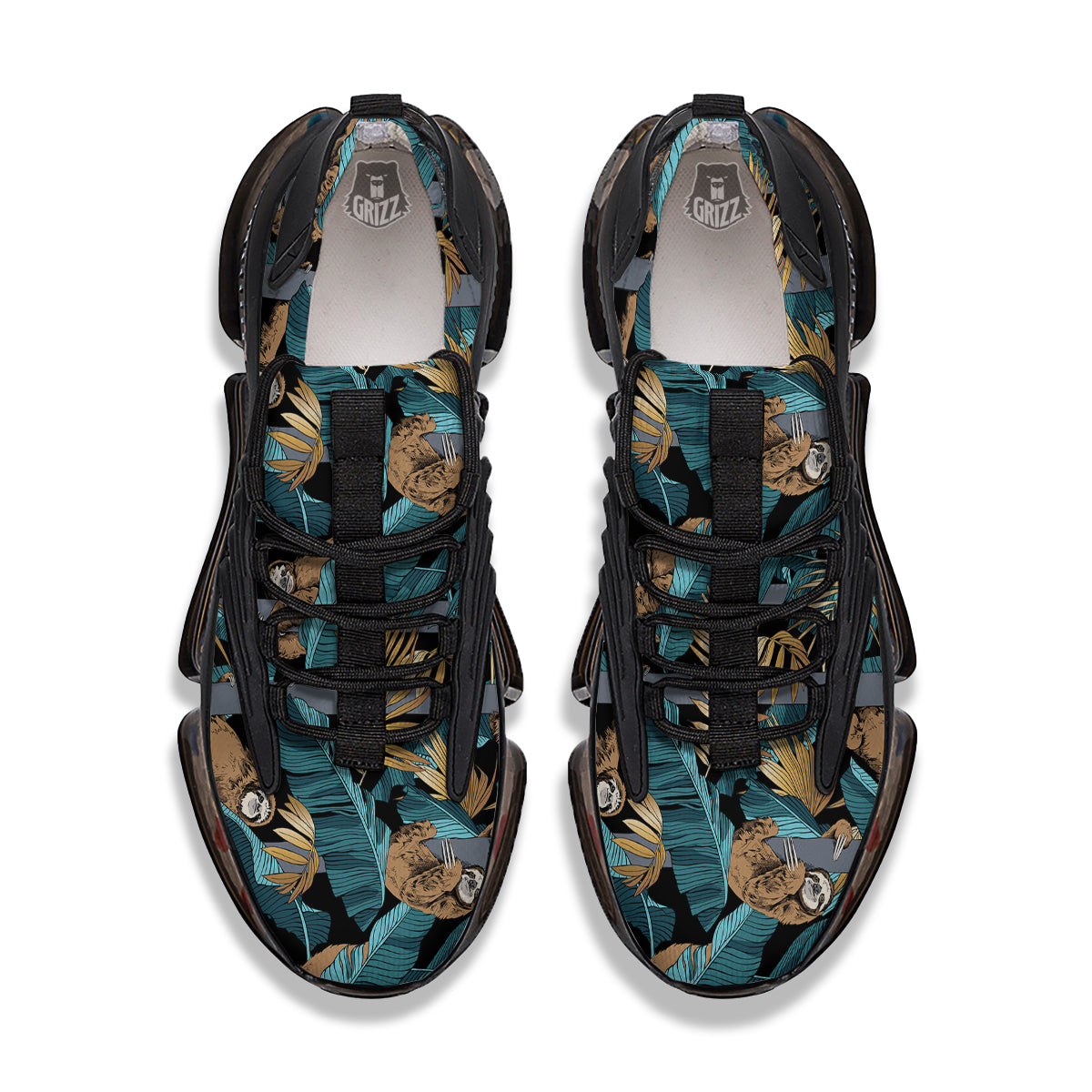 Sloth Tropical Print Pattern Black Gym Shoes-grizzshop