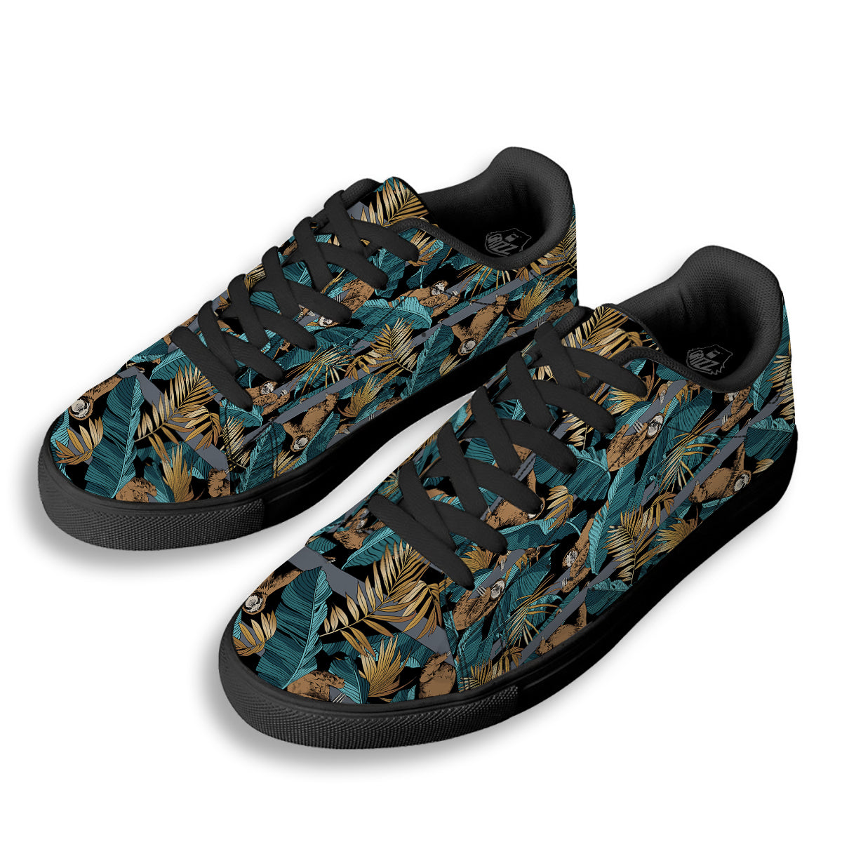 Sloth Tropical Print Pattern Black Low Top Sneakers-grizzshop