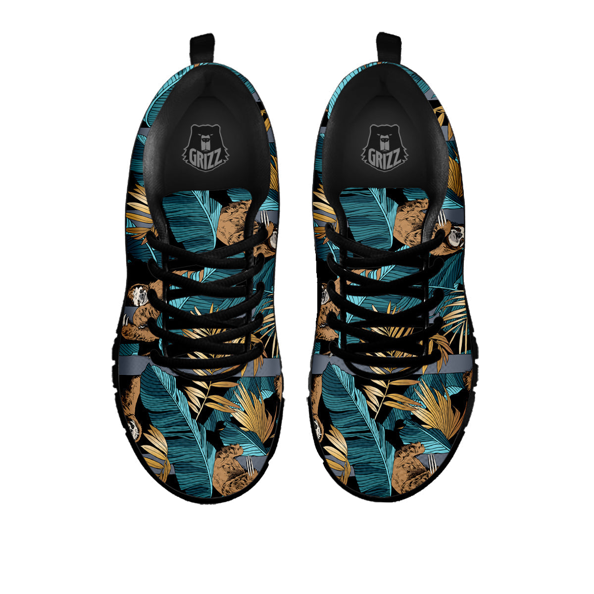 Sloth Tropical Print Pattern Black Sneaker-grizzshop