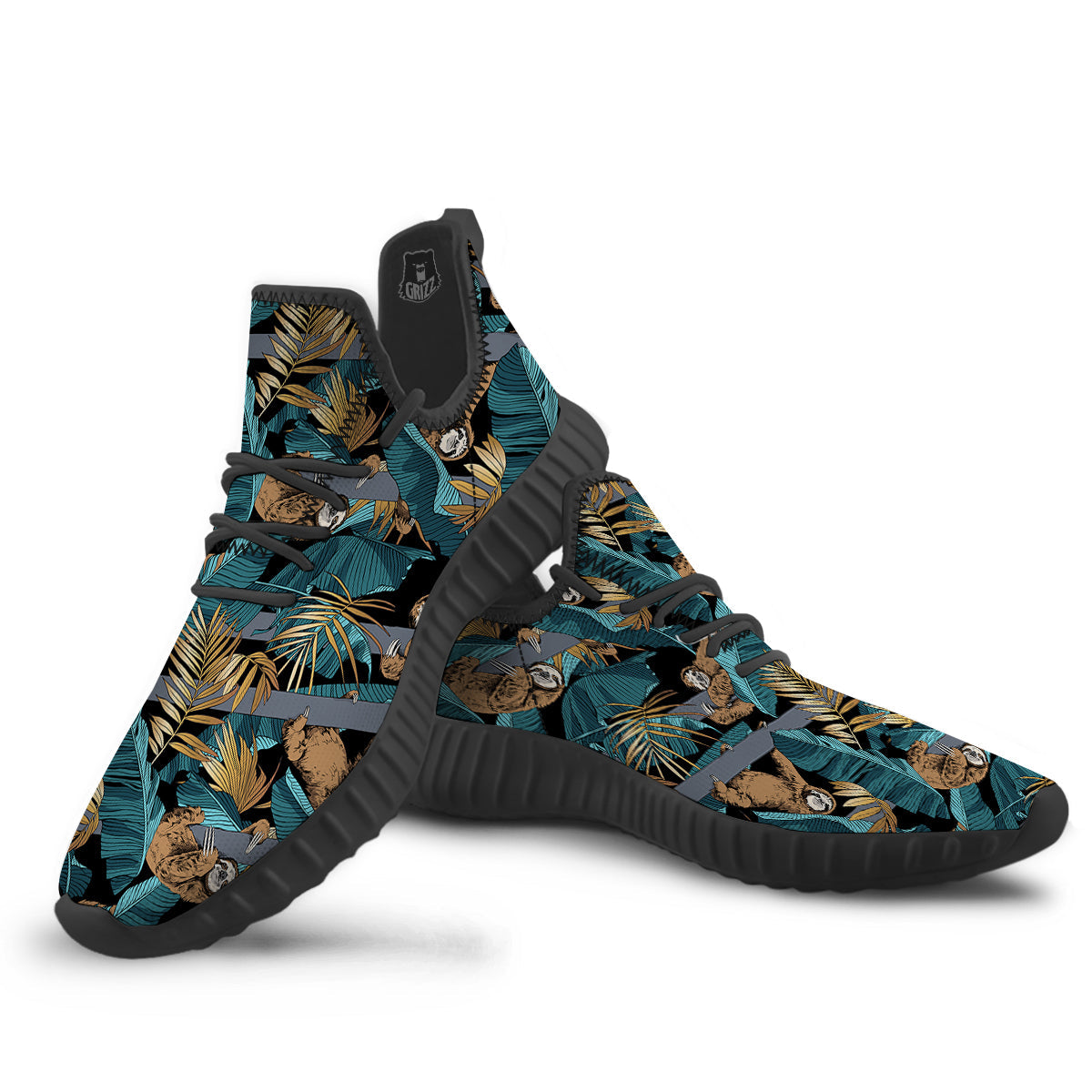 Sloth Tropical Print Pattern Black Walking Shoes-grizzshop