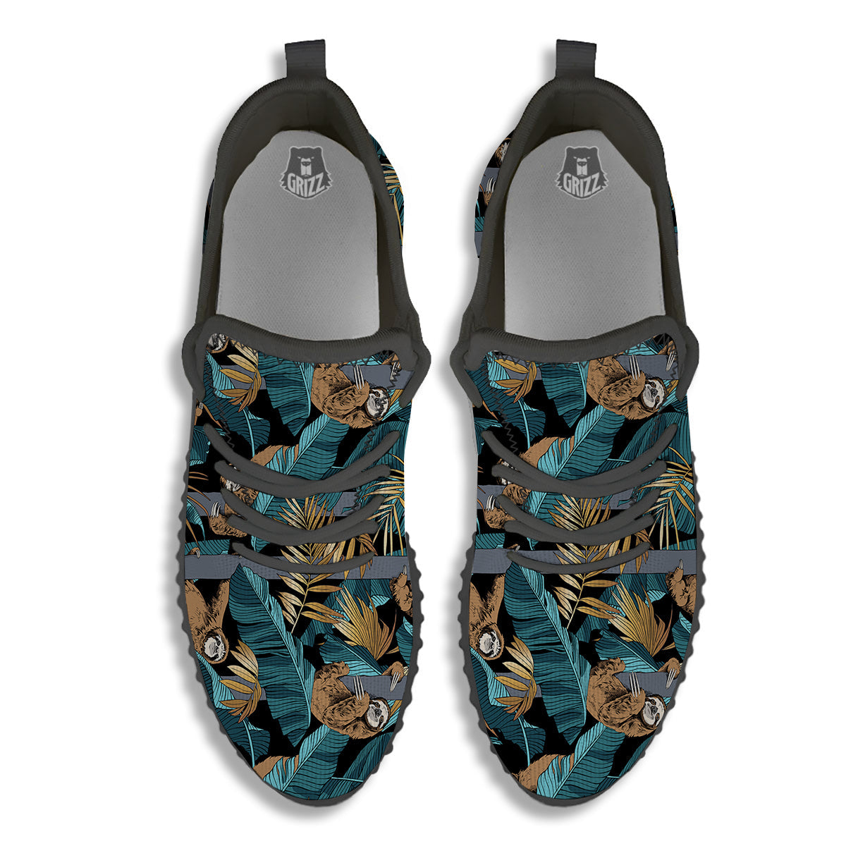 Sloth Tropical Print Pattern Black Walking Shoes-grizzshop