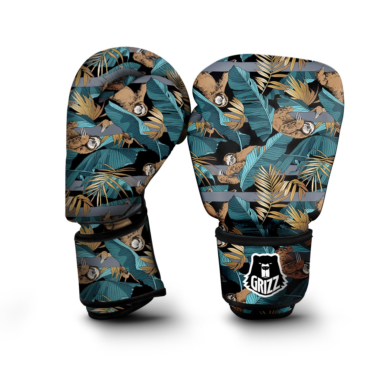 Sloth Tropical Print Pattern Boxing Gloves-grizzshop