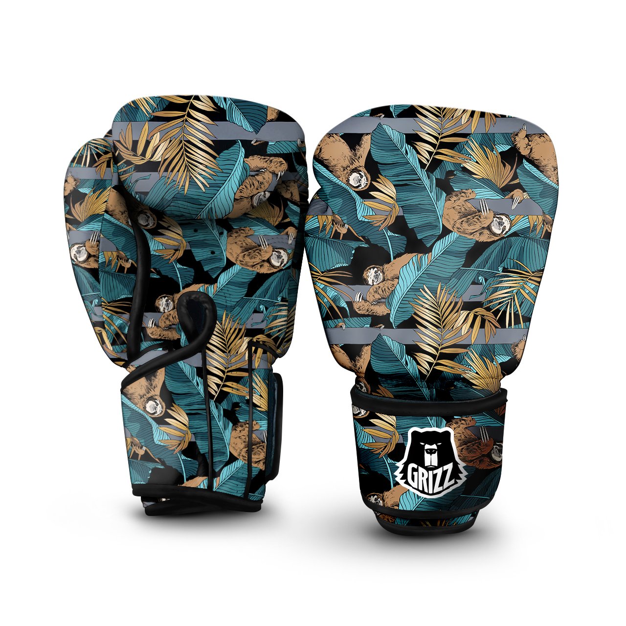 Sloth Tropical Print Pattern Boxing Gloves-grizzshop