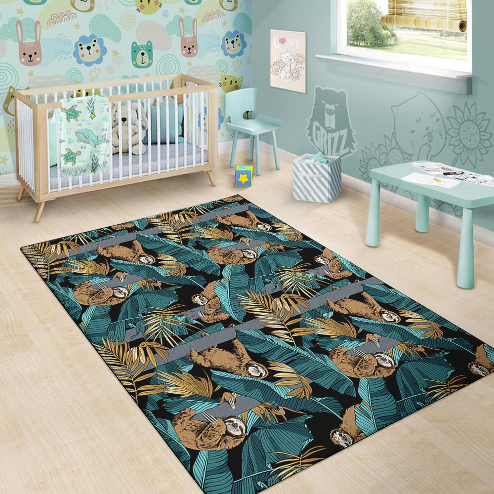 Sloth Tropical Print Pattern Floor Mat-grizzshop