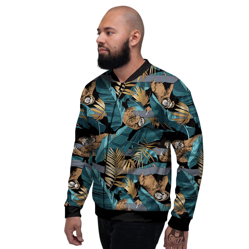 Sloth Tropical Print Pattern Men's Bomber Jacket-grizzshop