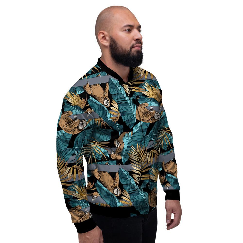 Sloth Tropical Print Pattern Men's Bomber Jacket-grizzshop