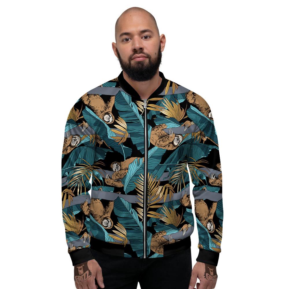 Sloth Tropical Print Pattern Men's Bomber Jacket-grizzshop