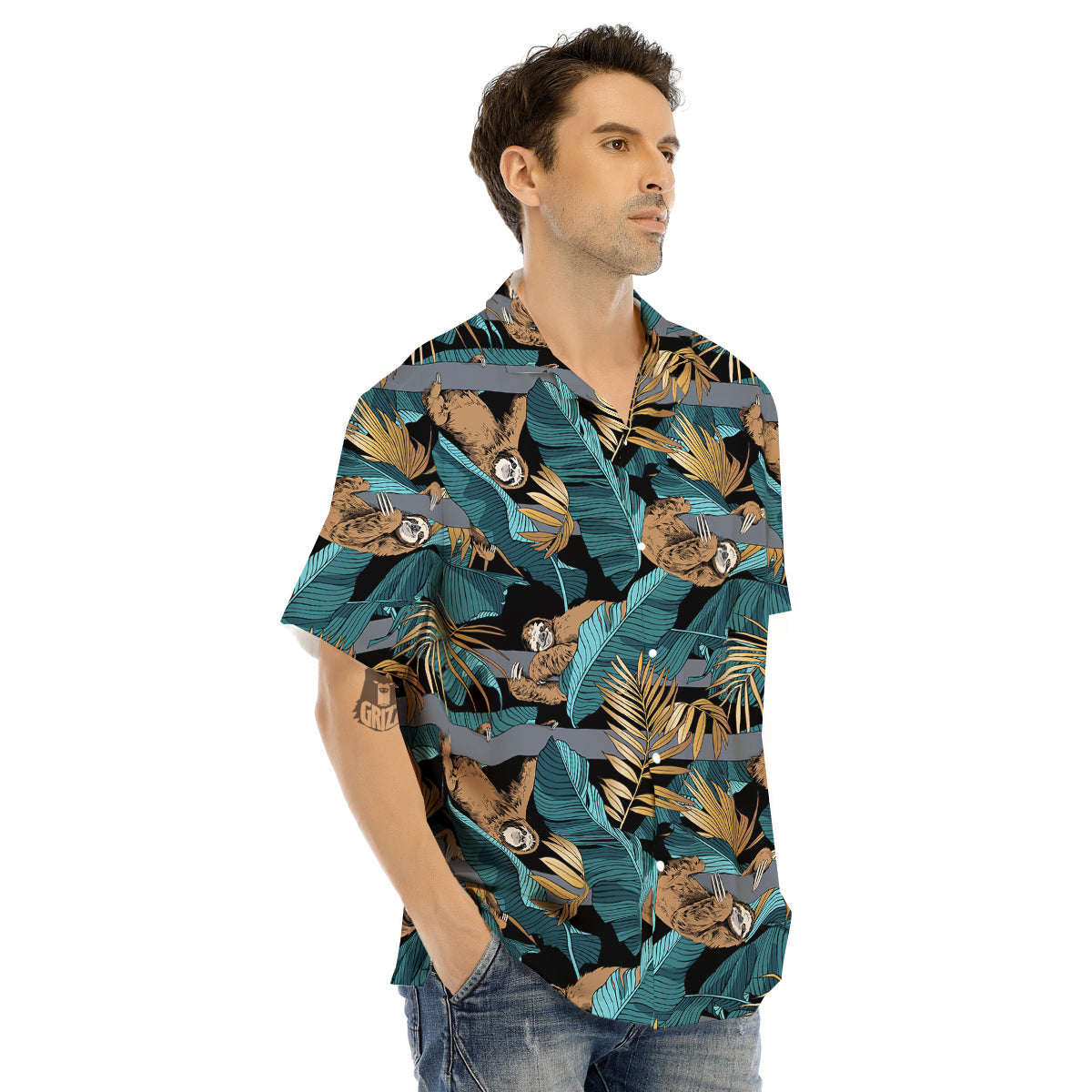 Sloth Tropical Print Pattern Men's Hawaiian Shirt-grizzshop
