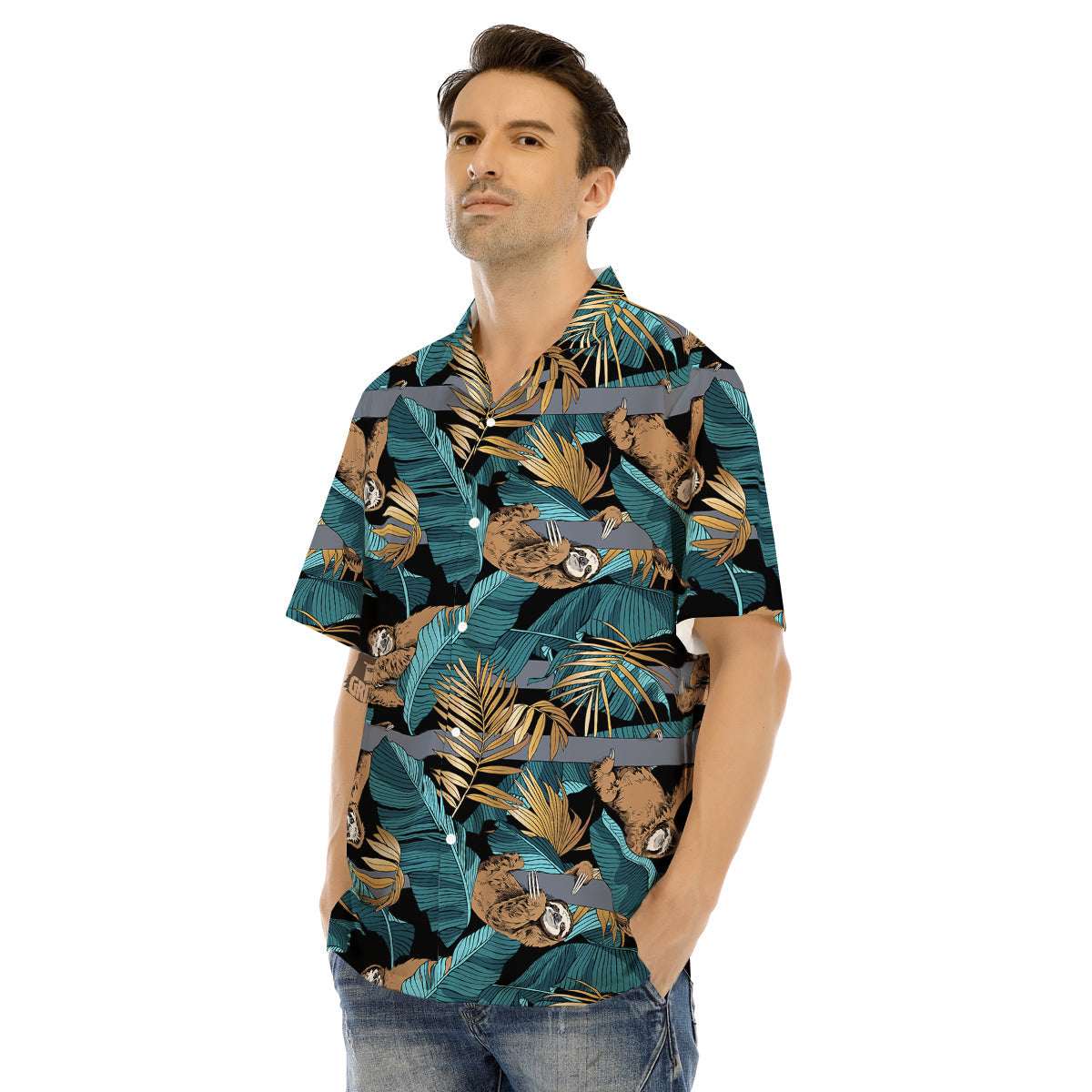 Sloth Tropical Print Pattern Men's Hawaiian Shirt-grizzshop