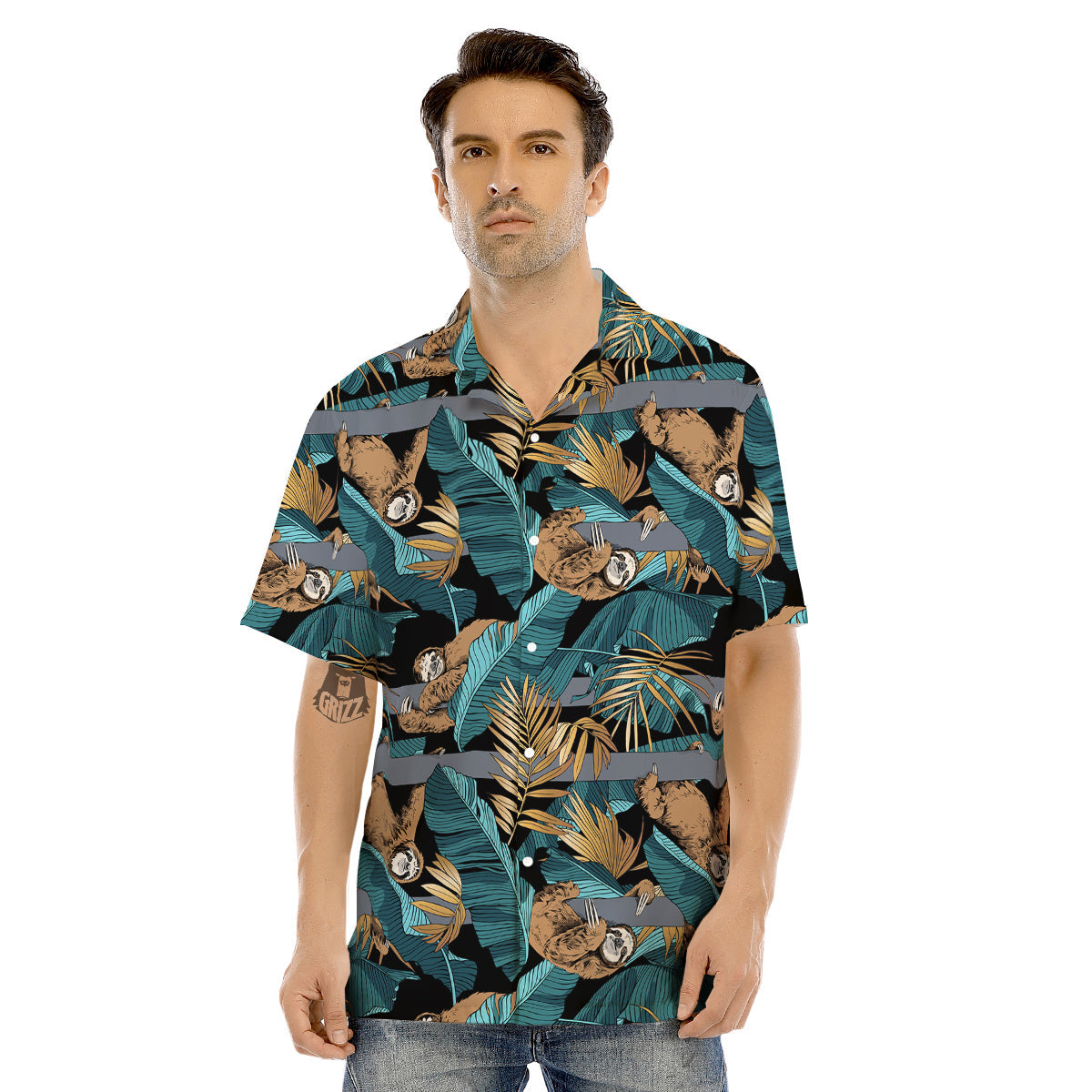 Sloth Tropical Print Pattern Men's Hawaiian Shirt-grizzshop