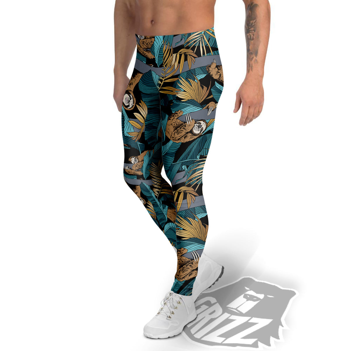 Sloth Tropical Print Pattern Men's Leggings-grizzshop
