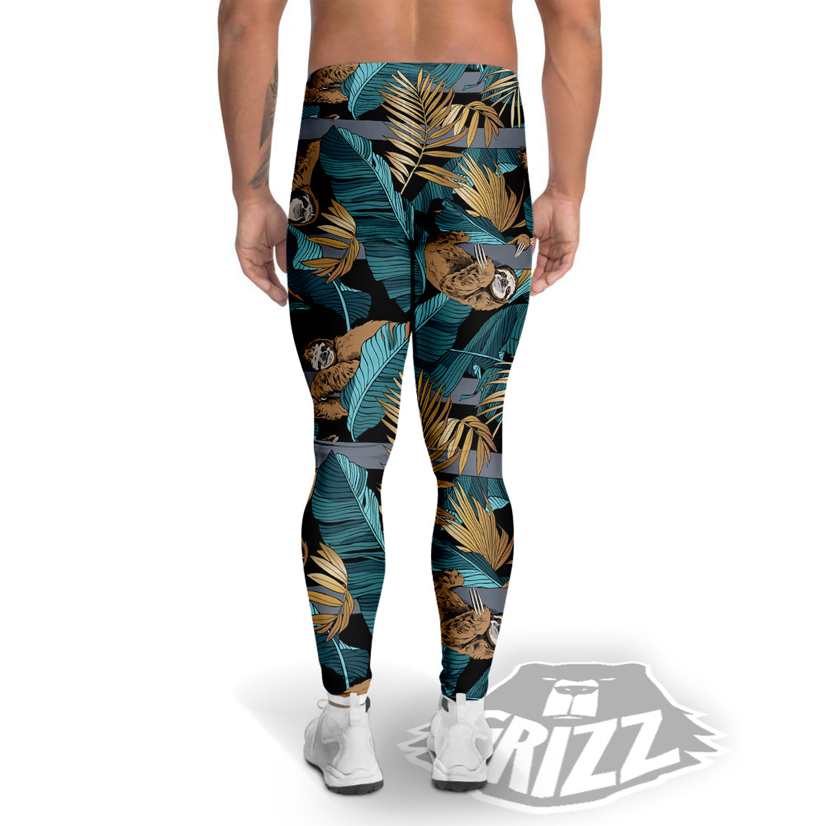 Sloth Tropical Print Pattern Men's Leggings-grizzshop