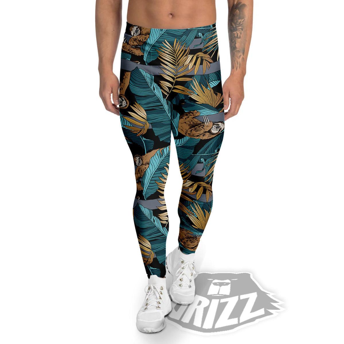 Sloth Tropical Print Pattern Men's Leggings-grizzshop