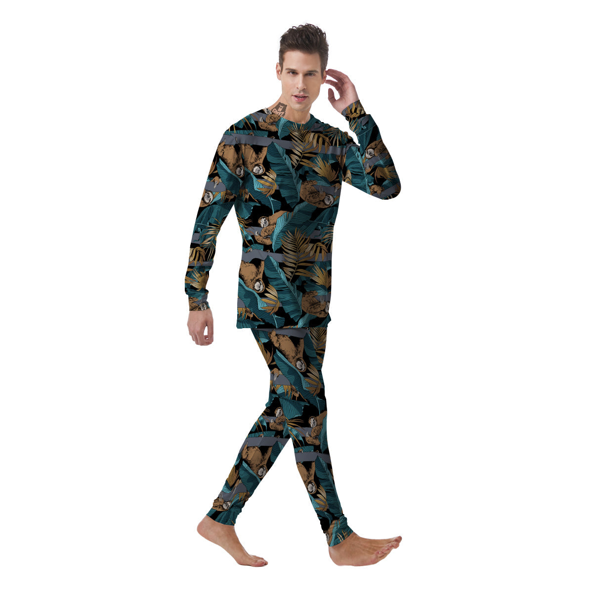 Sloth Tropical Print Pattern Men's Pajamas-grizzshop