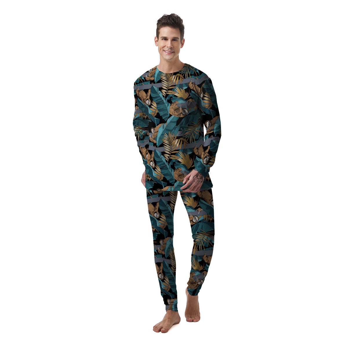 Sloth Tropical Print Pattern Men's Pajamas-grizzshop