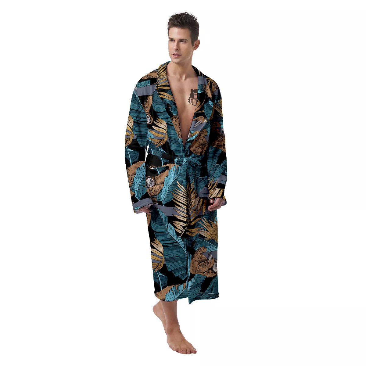 Sloth Tropical Print Pattern Men's Robe-grizzshop