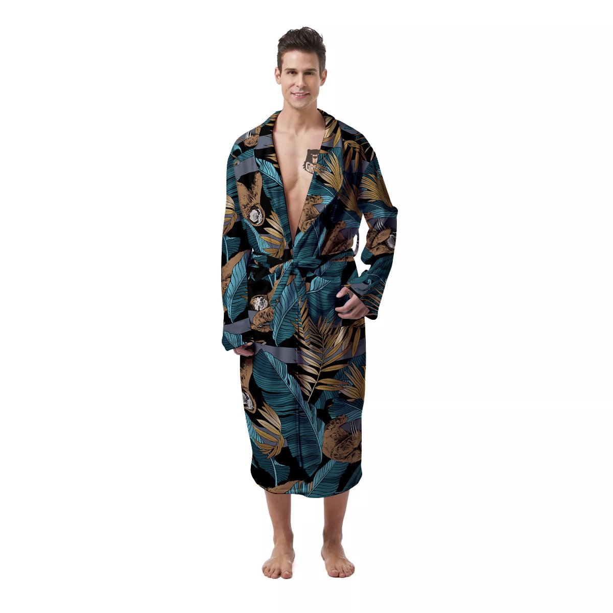 Sloth Tropical Print Pattern Men's Robe-grizzshop