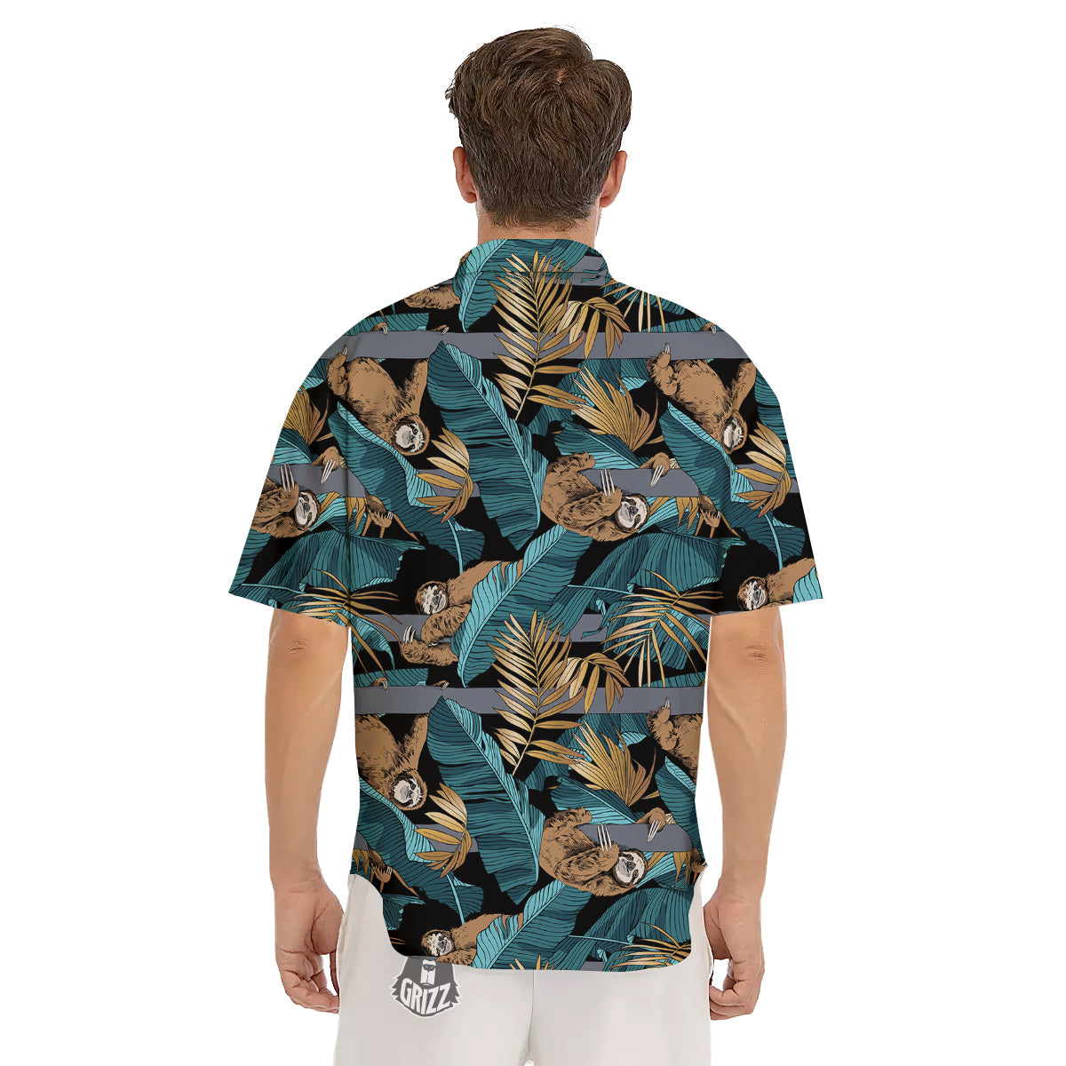 Sloth Tropical Print Pattern Men's Short Sleeve Shirts-grizzshop