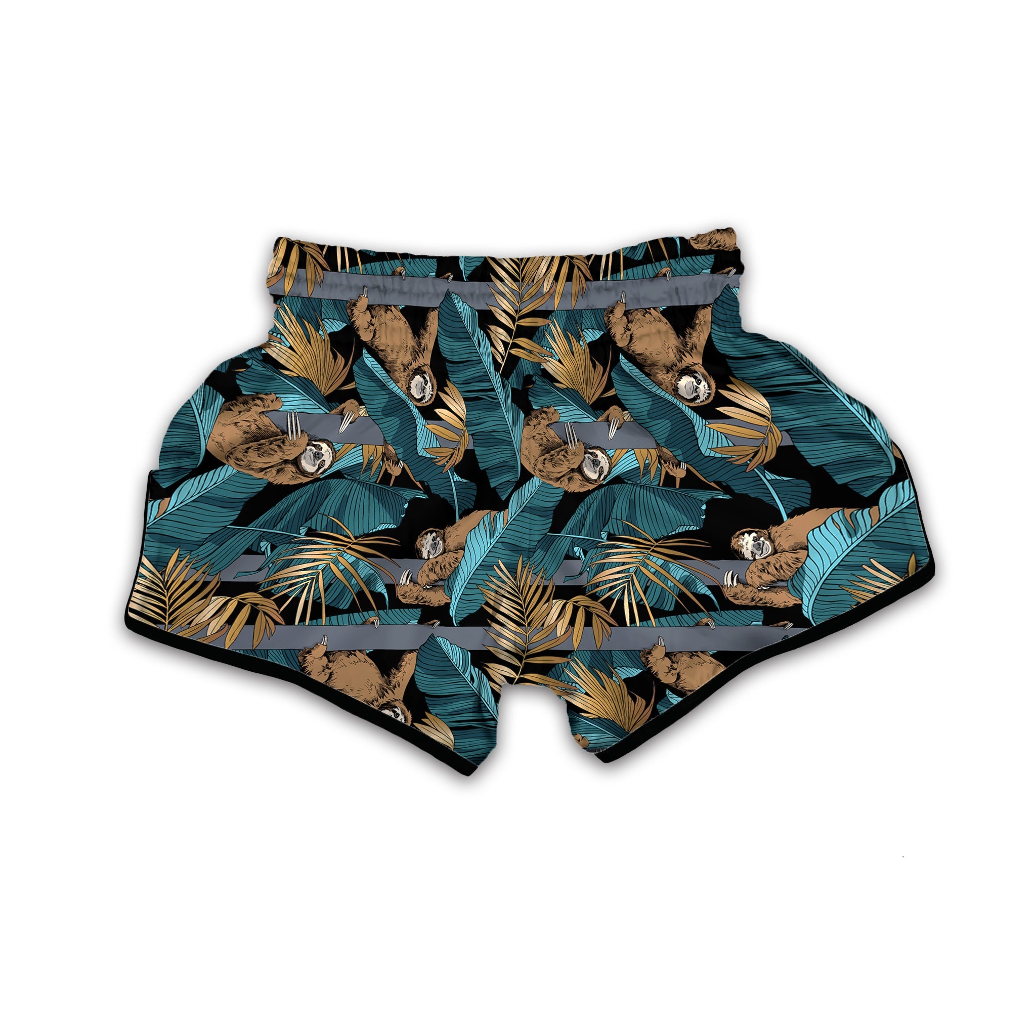 Sloth Tropical Print Pattern Muay Thai Boxing Shorts-grizzshop