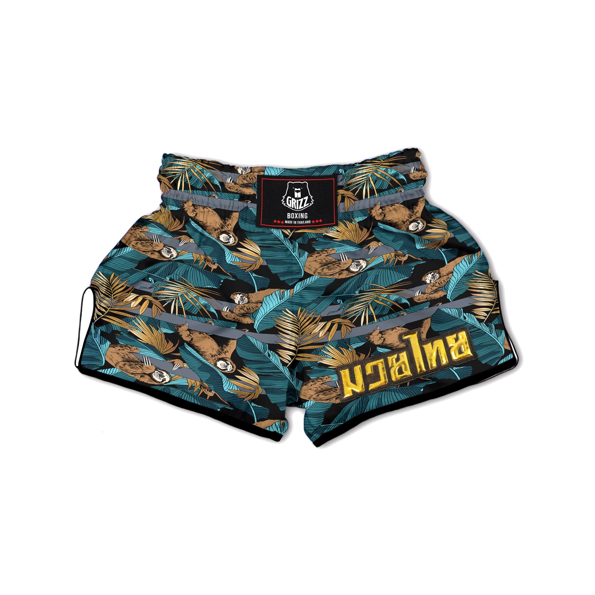 Sloth Tropical Print Pattern Muay Thai Boxing Shorts-grizzshop