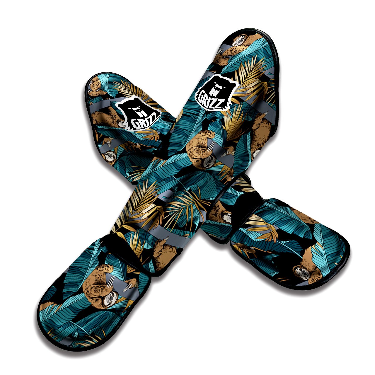 Sloth Tropical Print Pattern Muay Thai Shin Guards-grizzshop