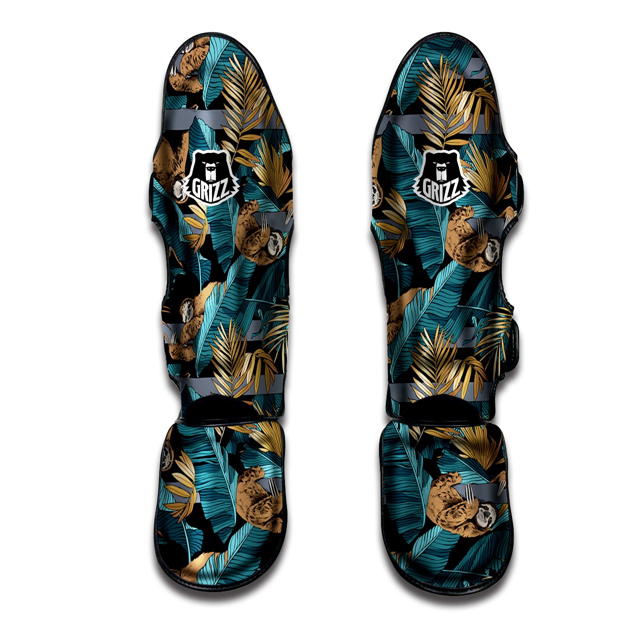 Sloth Tropical Print Pattern Muay Thai Shin Guards-grizzshop