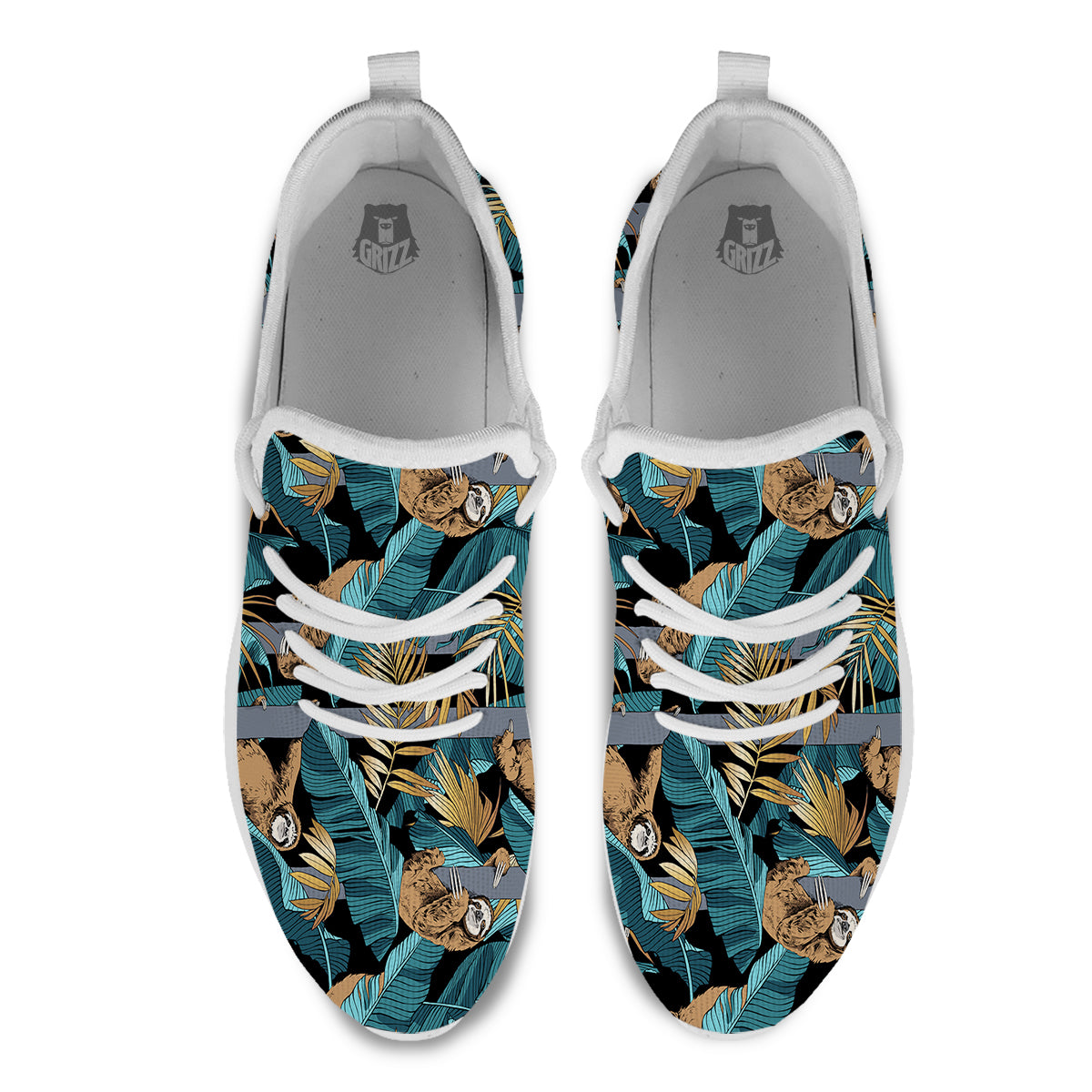 Sloth Tropical Print Pattern White Athletic Shoes-grizzshop