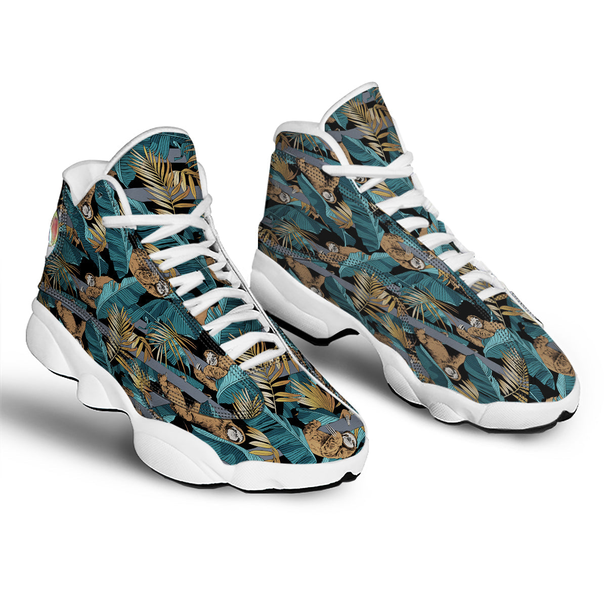 Sloth Tropical Print Pattern White Basketball Shoes-grizzshop
