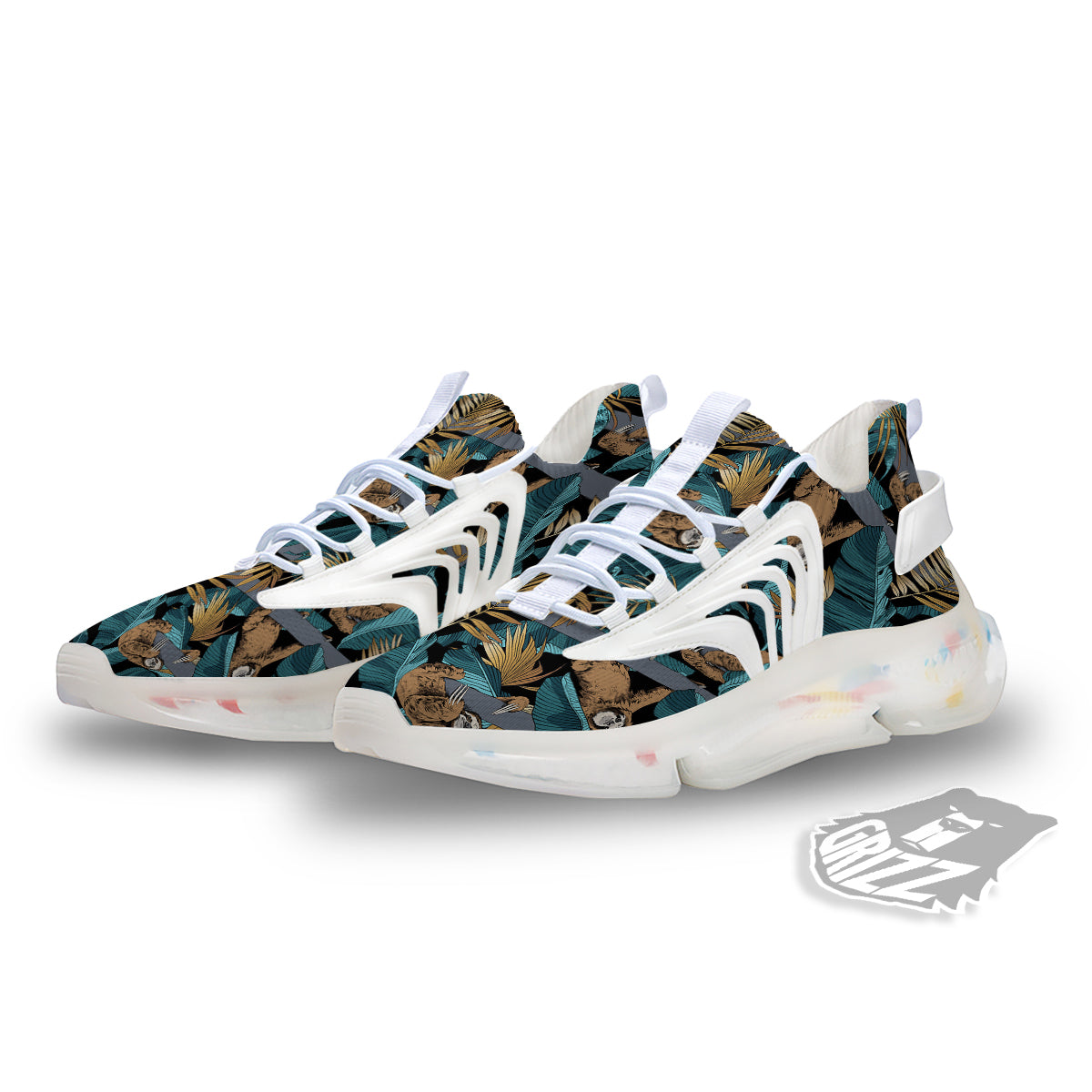 Sloth Tropical Print Pattern White Gym Shoes-grizzshop
