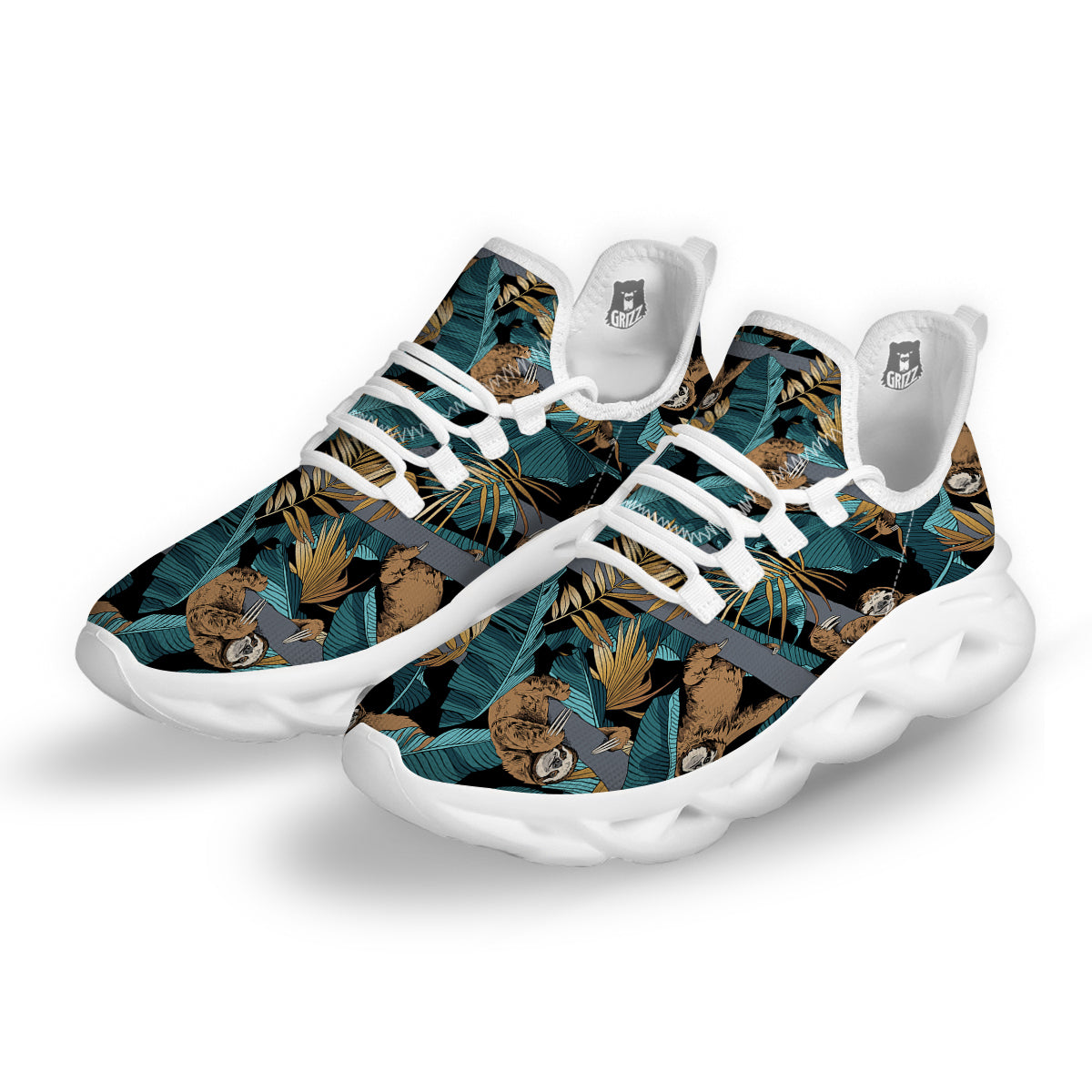 Sloth Tropical Print Pattern White Running Shoes-grizzshop