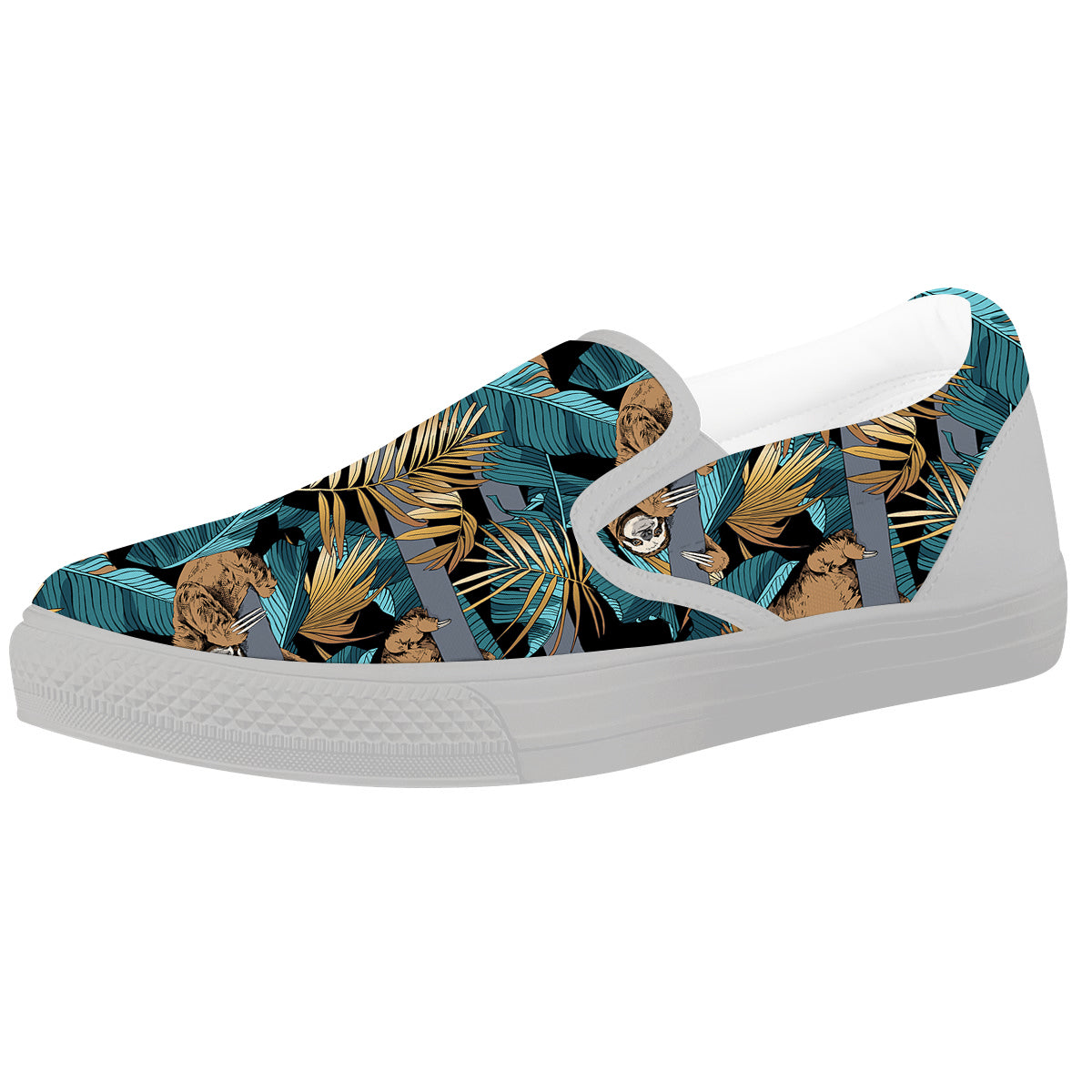 Sloth Tropical Print Pattern White Slip On Shoes-grizzshop