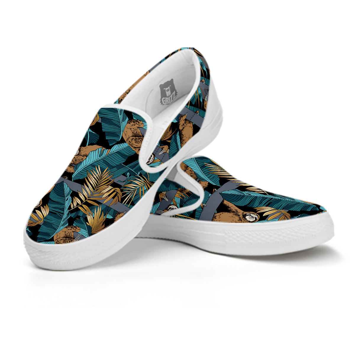 Sloth Tropical Print Pattern White Slip On Shoes-grizzshop